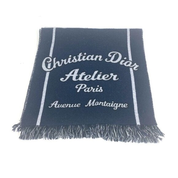 Dior 21E0007A0612 Bicolor Atelier ATELIER fringe Scarf wool Navy/gray - Picture 1 of 8